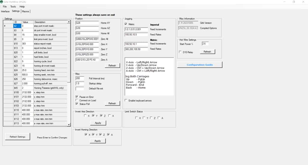 CNC Hoing default settings